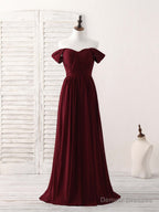 Burgundy Chiffon Off Shoulder Long Prom Dress Burgundy Bridesmaid Dress