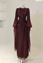 Burgundy Evening Dress A Line Long Prom Gowns