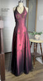Vintage Fuchsia Halter-Neck A-Line Beaded Chiffon Long Prom Dress Evening Gown