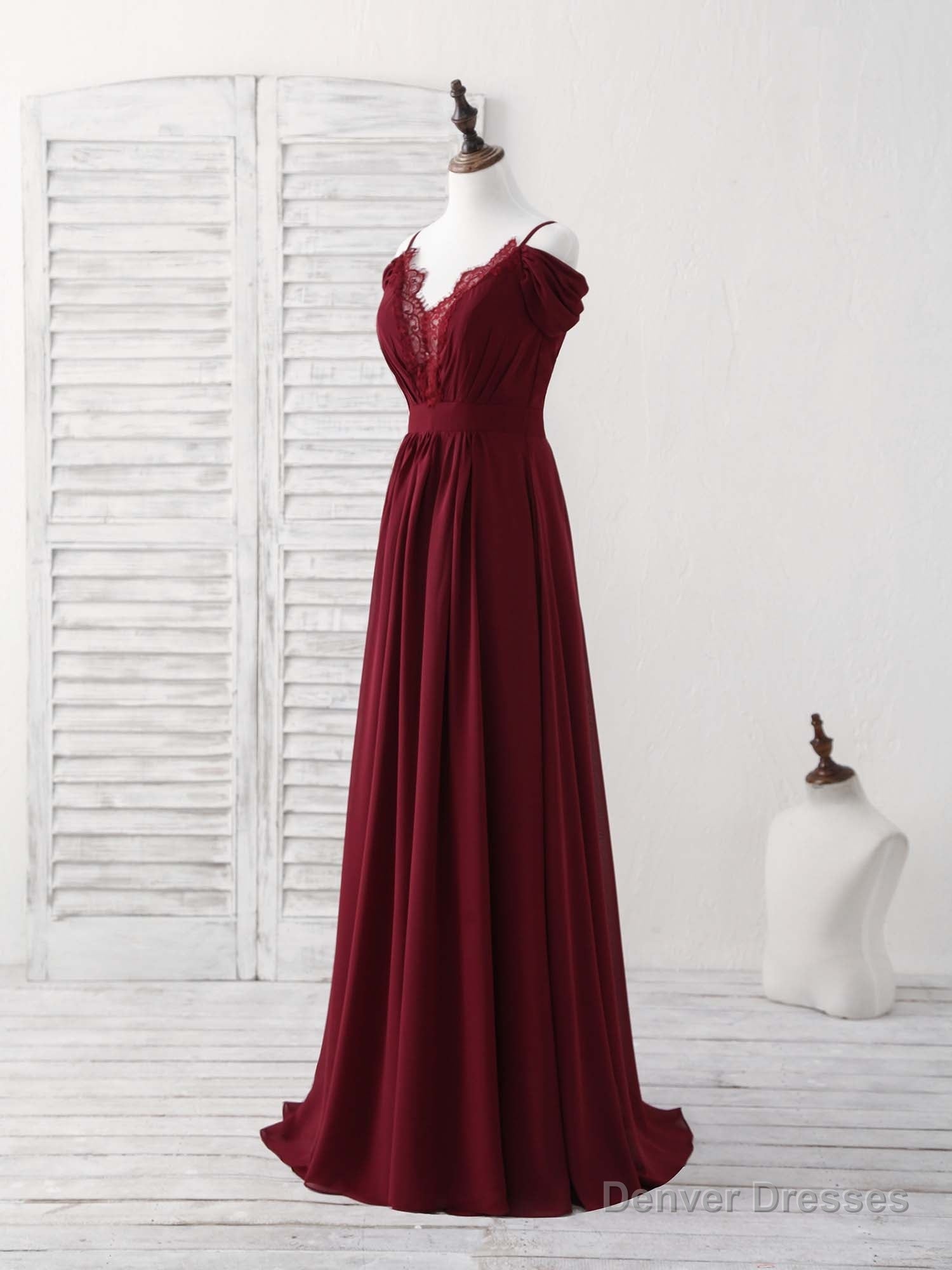 Burgundy Lace Chiffon Long Prom Dress Burgundy Bridesmaid Dress Secondary image