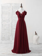 Burgundy Lace Chiffon Long Prom Dress Burgundy Bridesmaid Dress