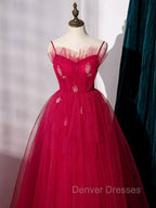 Burgundy Layered Tulle Long Prom Dress, Wine Red Long Formal Evening Dress