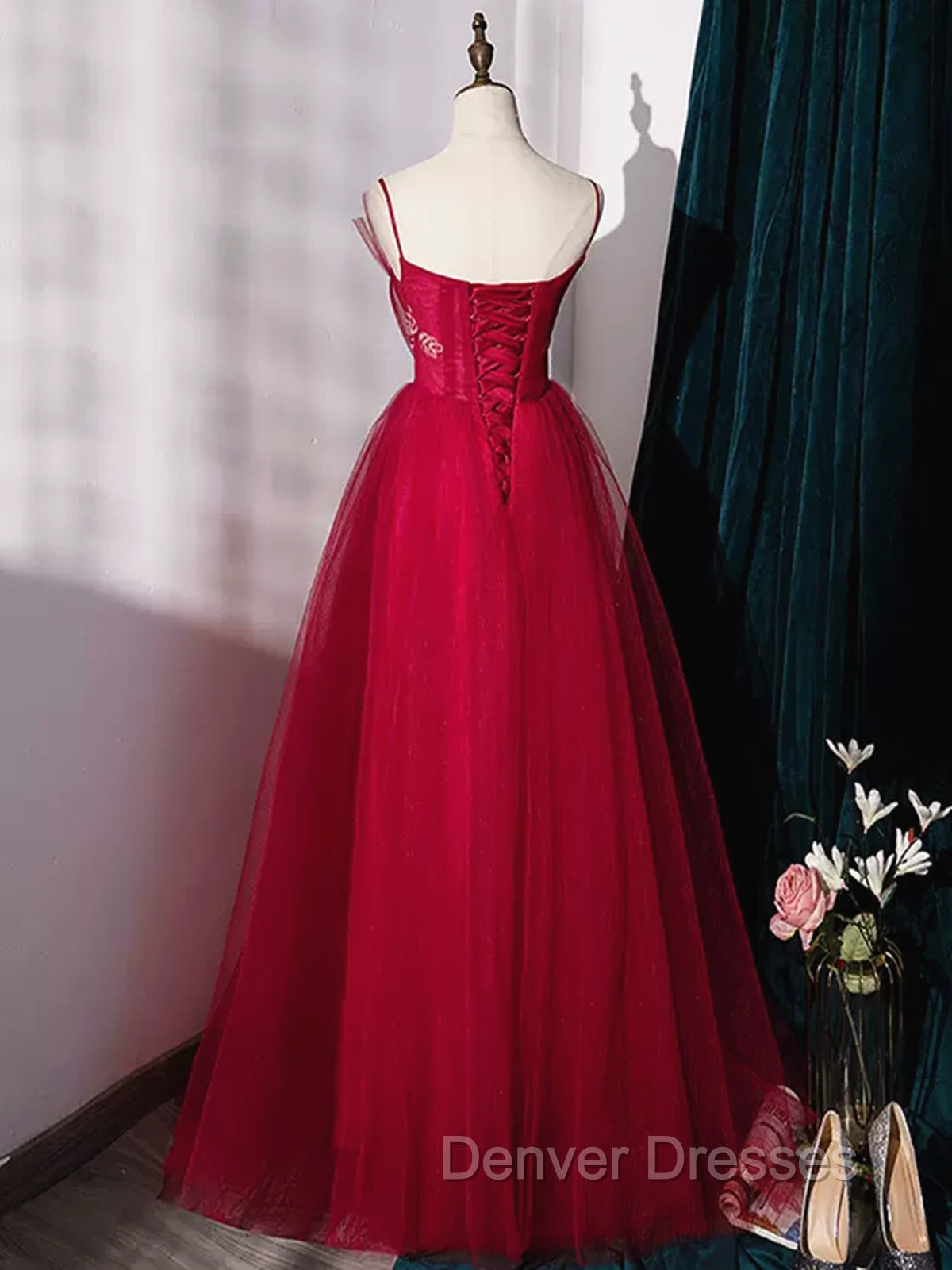 Burgundy Layered Tulle Long Prom Dress, Wine Red Long Formal Evening Dress