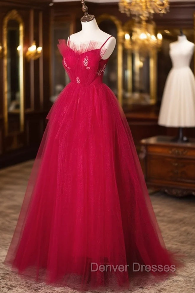 Burgundy Layered Tulle Long Prom Dress, Wine Red Long Formal Evening Dress Main image
