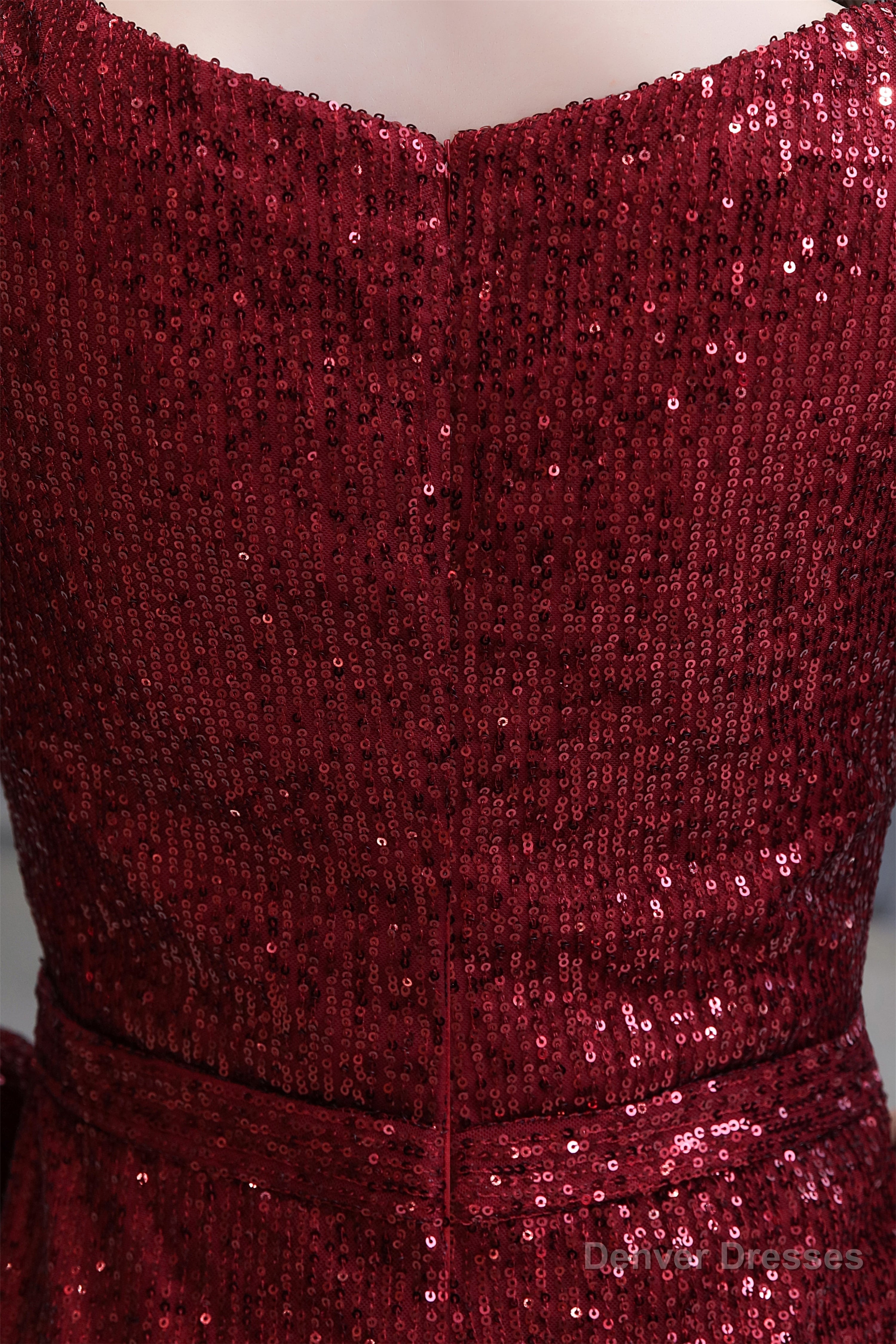 Long Sleeve V Neck Floor Length Crystal Beaded Sequins Mermaid Prom Dresses