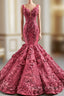 Burgundy Mermaid 3D Appliques Beading Straps Prom Dress