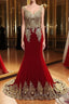 Burgundy Mermaid Beads Lace Appliques Chiffon Long Prom Dress, Burgundy Mermaid Formal Dress, Evening Dress