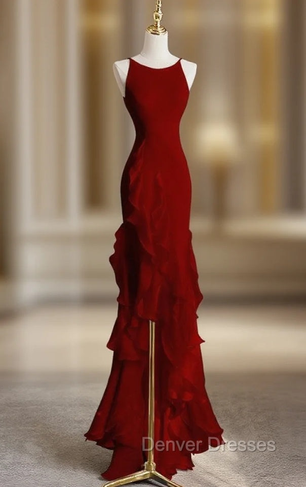 Burgundy Mermaid Halter Prom Dress Main image