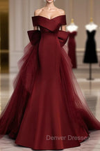 Burgundy Mermaid Long Prom Dress, Burgundy Formal Evening Dress