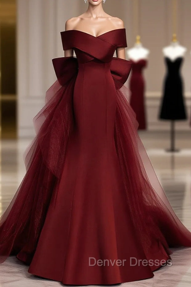 Burgundy Mermaid Long Prom Dress, Burgundy Formal Evening Dress