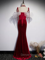 Burgundy Mermaid Long Prom Dress, Velvet Long Formal Dress