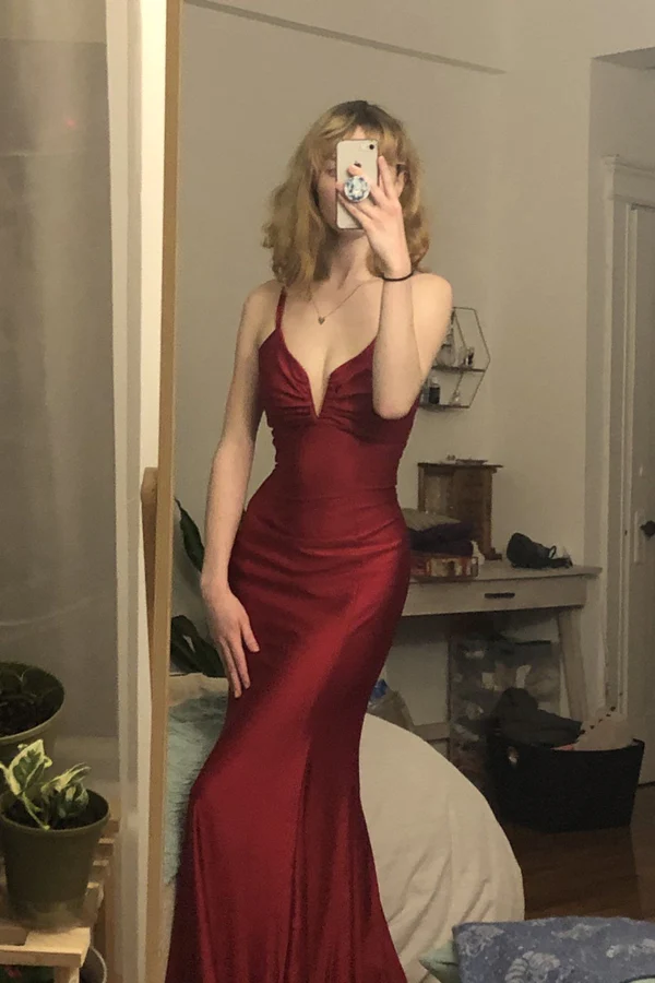 Burgundy Mermaid Long Prom Evening Dress Main image