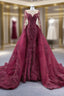 Burgundy Mermaid Long Sleeve Handwork Beading Prom Dress
