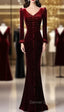 Burgundy Mermaid Long Sleeve Velvet Prom Dress