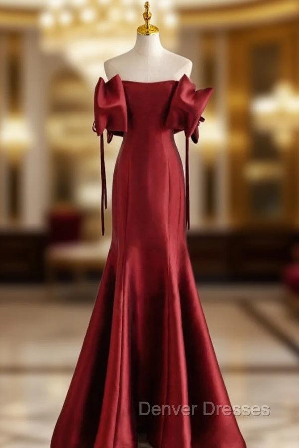 Burgundy Mermaid Satin Off the Shoulder Prom Dress Main image