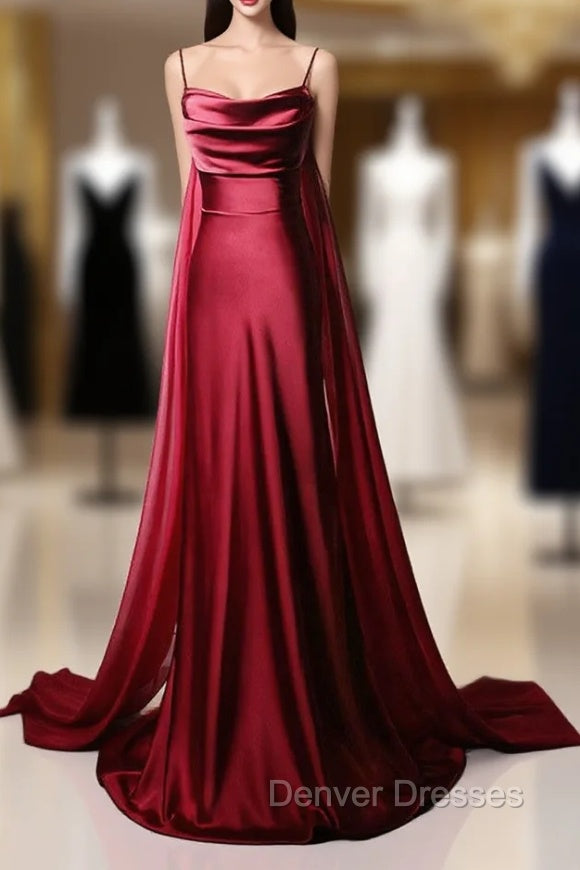 Burgundy Mermaid Satin Straps Prom Dress Main image