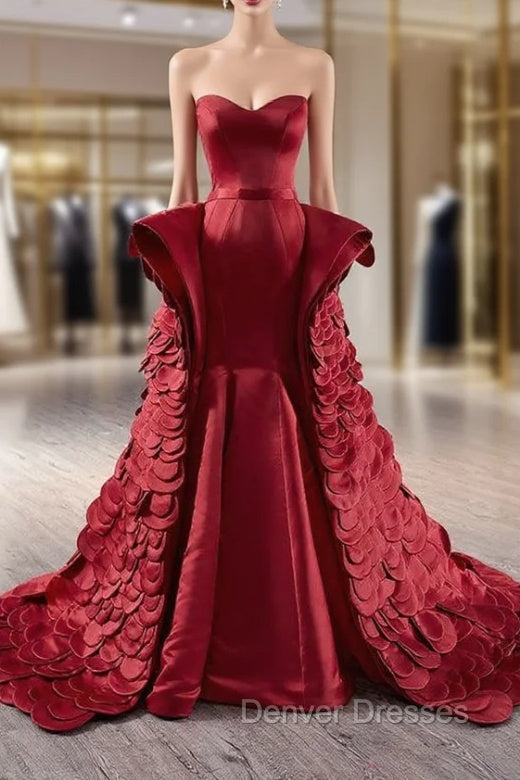 Burgundy Mermaid Satin Sweetheart Prom Dress Main image