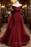 Burgundy Mermaid Satin Tulle Off the Shoulder Prom Dress