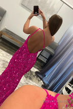Burgundy Mermaid Sequins Long Prom Dress