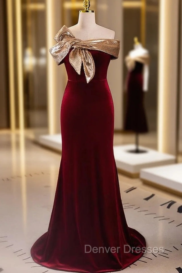 Burgundy Mermaid Sequins Off the Shoulder Prom Dress Main image