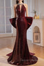 Burgundy mermaid Sequins Satin Bow Prom Dress