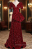 Burgundy Mermaid Sequins V-neck Prom Dress