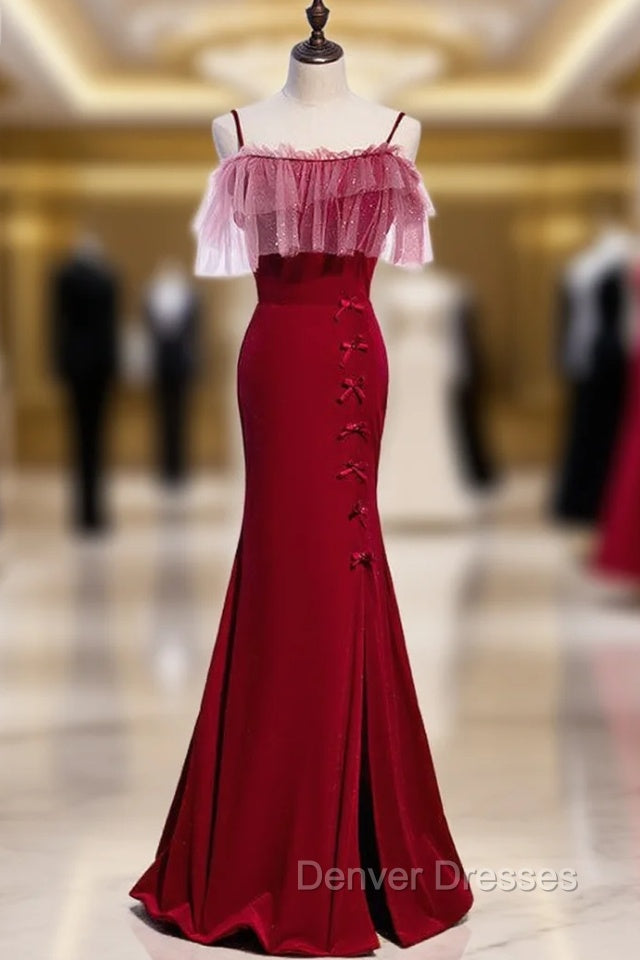 Burgundy Mermaid Spaghetti Straps Prom Dress