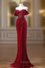 Burgundy Mermaid Velvet Sequins Prom Dress