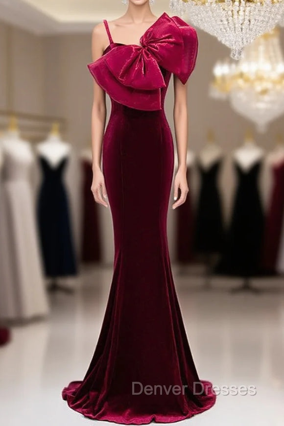 Burgundy Mermaid Velvet Spaghetti Straps Prom Dress Main image