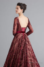 A-Line Luxury Sequins Long Sleeve Backless Prom Dresses