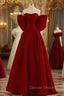 Burgundy Off the Shoulder Bow Prom Dress