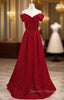 Burgundy Off the Shoulder Pleats Prom Dress