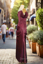 Burgundy Off The Shoulder Prom Dress Simple Satin Formal Dress