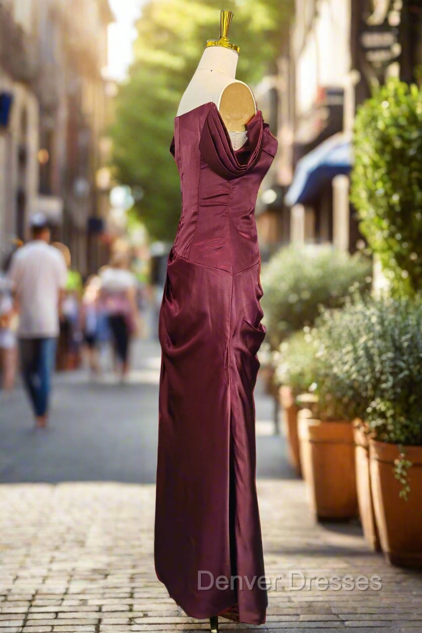 Burgundy Off The Shoulder Prom Dress Simple Satin Formal Dress