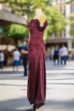 Burgundy Off The Shoulder Prom Dress Simple Satin Formal Dress