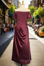 Burgundy Off The Shoulder Prom Dress Simple Satin Formal Dress