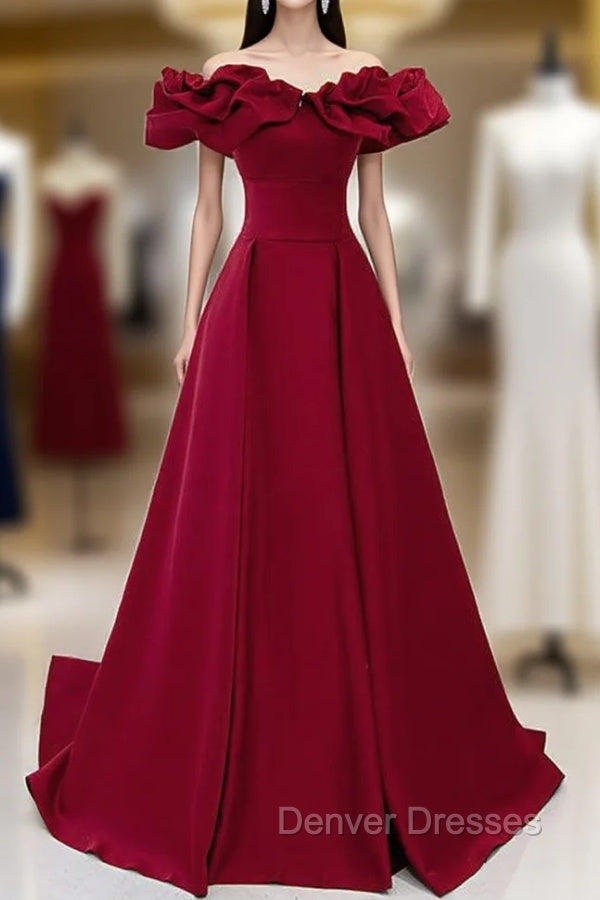 Burgundy Off the Shoulder Ruffles Prom Dress Main image