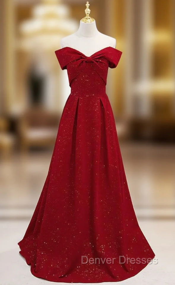 Burgundy Off the Shoulder Sleeveless Prom Dress Main image