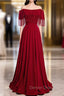 Burgundy Off the Shoulder Tassel Beading Prom Dress