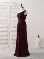 Burgundy One Shoulder Chiffon Mermaid Long Prom Dresses