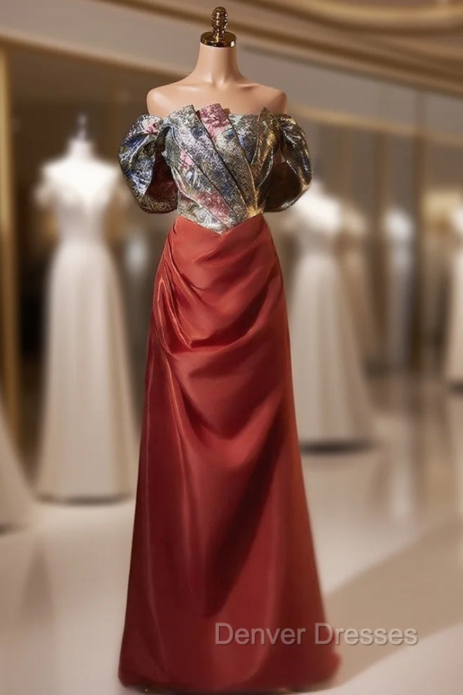 Burgundy Pleats Off the Shoulder Prom Dress Main image