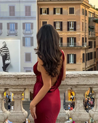 Burgundy Prom Dress Deep V Neck Evening Dress