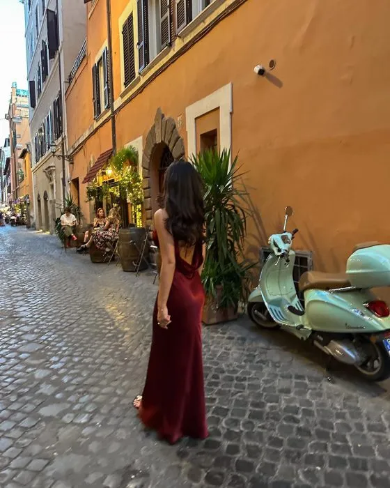 Burgundy Prom Dress Deep V Neck Evening Dress