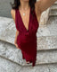 Burgundy Prom Dress Deep V Neck Evening Dress