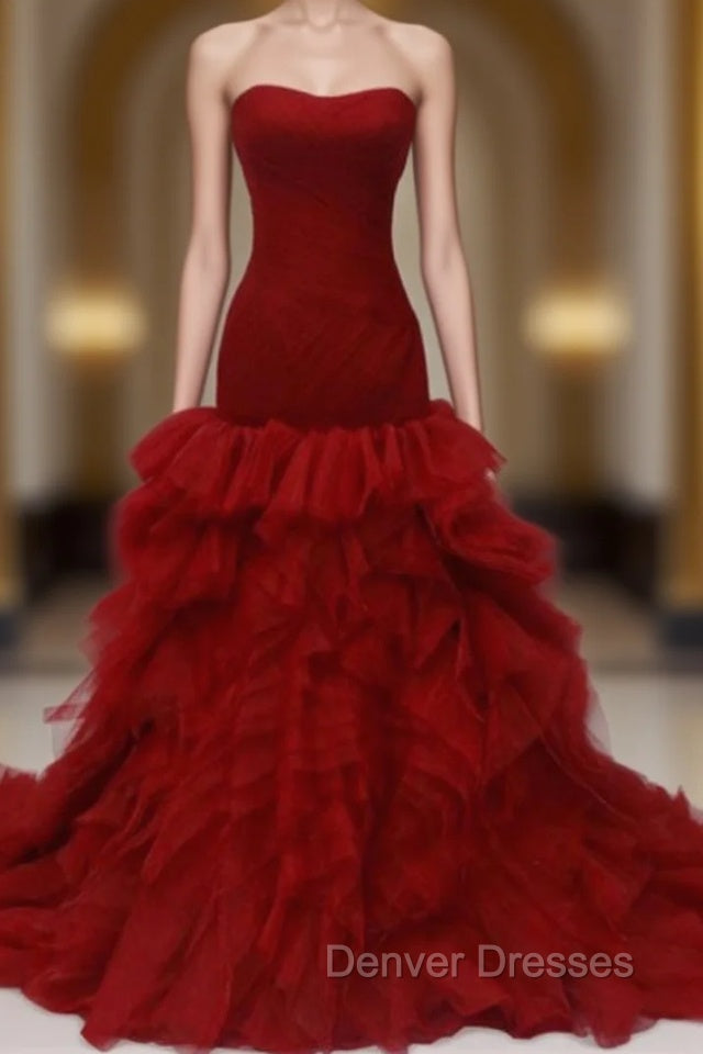 Burgundy Prom Dress Strapless Prom Dress Main image