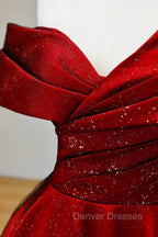 Burgundy Satin And Black Tulle Long Prom Dress, Beautiful A-Line Party Dress