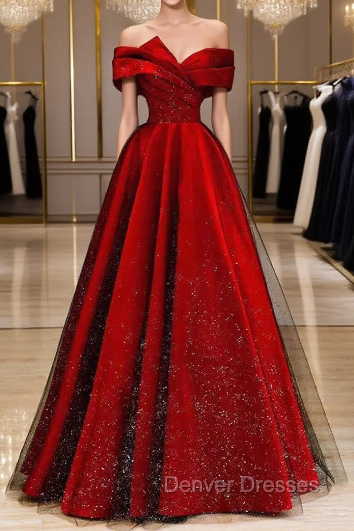 Burgundy Satin And Black Tulle Long Prom Dress, Beautiful A-Line Party Dress Main image