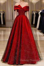 Burgundy Satin And Black Tulle Long Prom Dress, Beautiful A-Line Party Dress