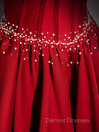Burgundy Satin Beads Long Prom Dress, Burgundy Long Formal Dress