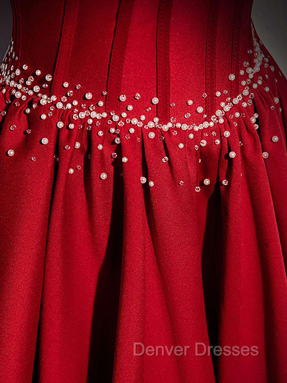 Burgundy Satin Beads Long Prom Dress, Burgundy Long Formal Dress